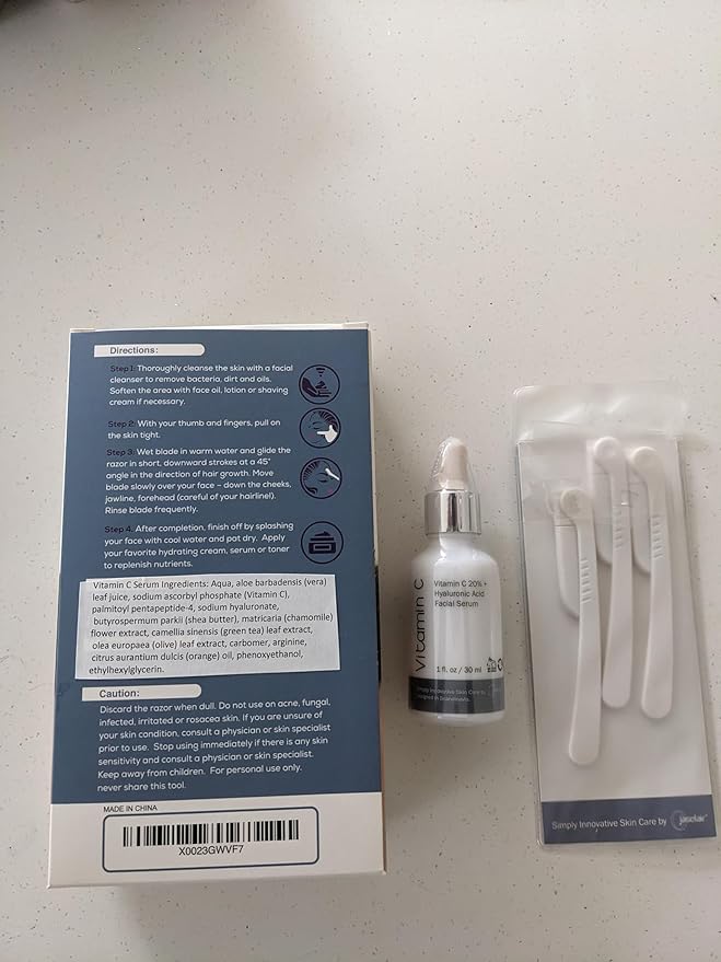 Dermaplaning Tool – Practical Eyebrow, Face and Peach Fuzz Hair Removal Razors for Women - With Vitamin C Facial Serum - 3 Pack Dermaplane Razor Blades-BrightBean Baby