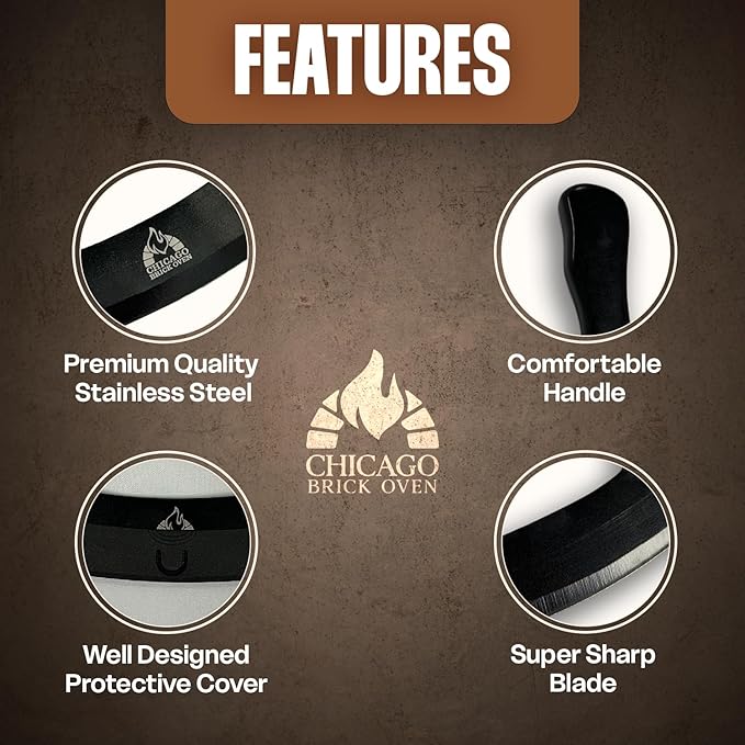 Chicago Brick Oven 12-Inch Pizza Cutter Rocker Blade – Stainless Steel Mezzaluna Knife with Titanium Coating – Large Professional Pizza Cutter with Protective Cover – Dishwasher Safe