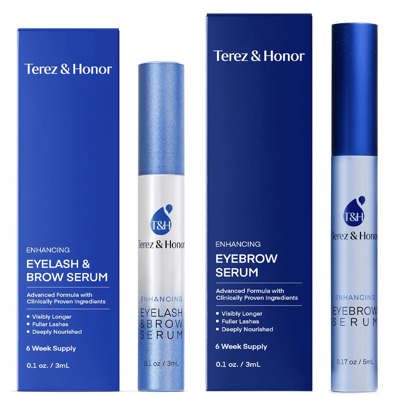 Natural Eyelash Serum with Eyebrow Serum Set - Boost Eyelash Growth Enhancer for Longer, Thicker, Fuller-Looking Lashes and Brows - Gentle & Effective Formular [3 mL + 5mL]-BrightBean Baby