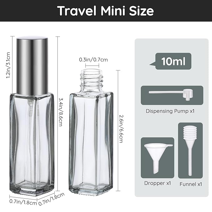Segbeauty Travel Perfume Bottle Refillable, Empty Mini Portable Perfume Atomizer with Funnel, 5 Set of 10ML Glass Spray Bottle Fine Mist Leak-proof Sprayer Travel Sample Bottles for Cologne Fragrance-BrightBean Baby