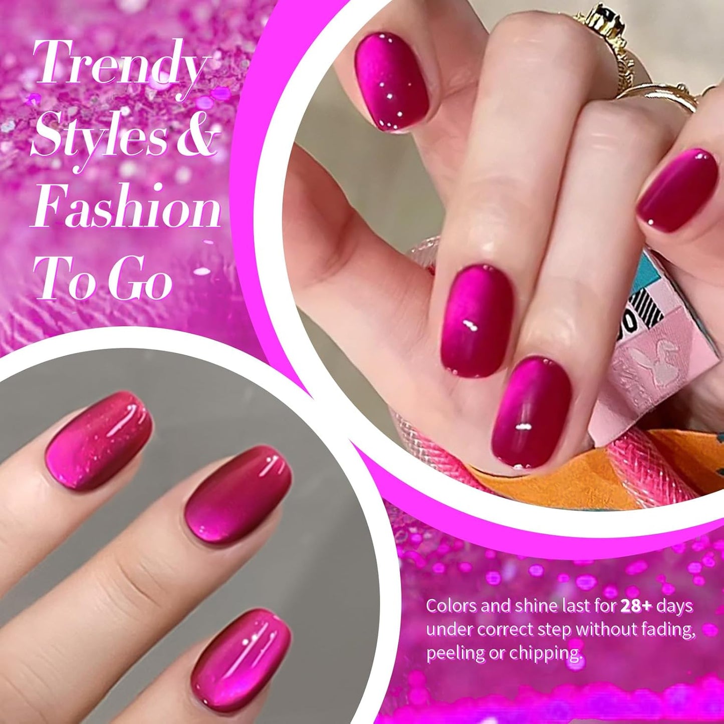 Born Pretty Cat Magnetic Eye Gel Nail Polish, Dragon Fruit Hot pink Glass Cat Magnetic Gel, Glass Shiny Effect Soak Off Nail Art Salon Manicure Home Gift 15ml-BrightBean Baby