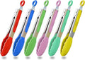 Small Tongs Set 7-Inch Mini Tongs with Silicone Tips, Set of 6 (Red Blue Green Pink Mint Yellow)