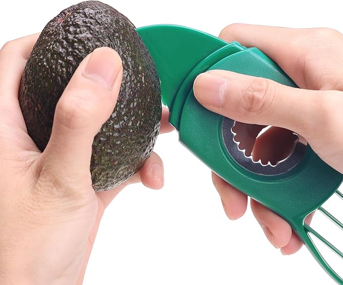 Linoroso Avocado Slicer Tool Kitchen Avocado Knife Set, Good Grips 3-in-1 Avocado Tool with Avocado cutter slicer, Avocado Pit Remover, Avocado Peeler with Cover, Green