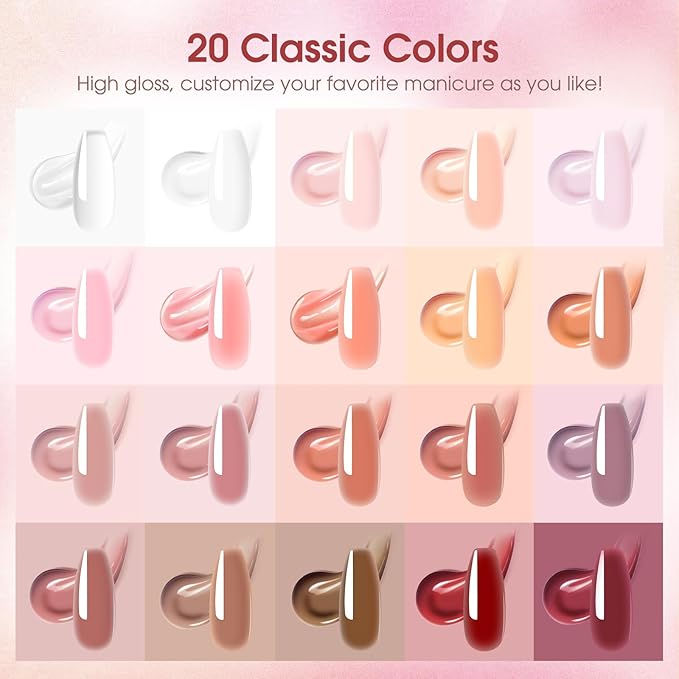 Poly Nail Gel Kit -20 Colors + 76 Nail Art Accessories ROSALIND Nude Clear Poly Nails Gel Kit Starter Kit with Slip Solution Nude Pink Nails Extensions with Mini UV Lamp-BrightBean Baby
