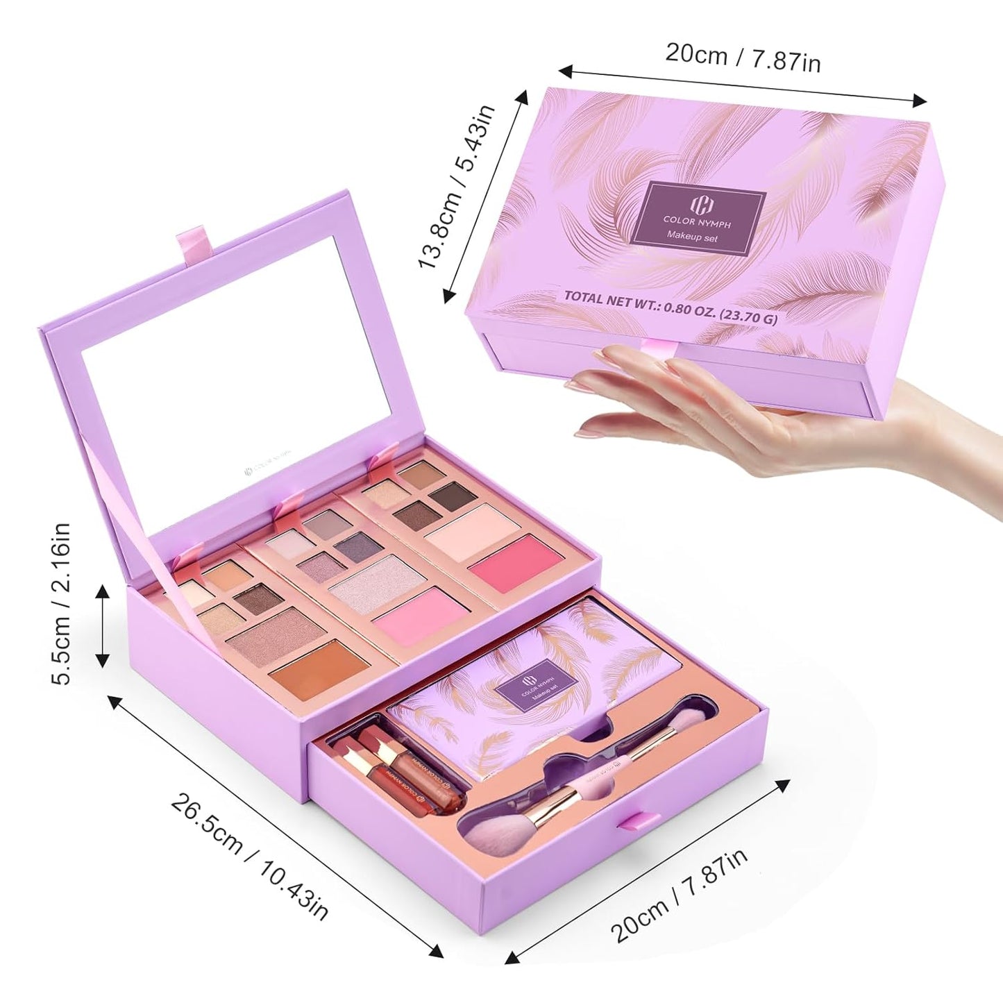Color Nymph Small Makeup Palette Set for Face | Cosmetics Gift Set for Women & Girls | 12 Colors Eyeshadow, Blush, Highlighter, Contour Powder, Lip Gloss & Brush Kit | Travel-Friendly (Purple)-BrightBean Baby