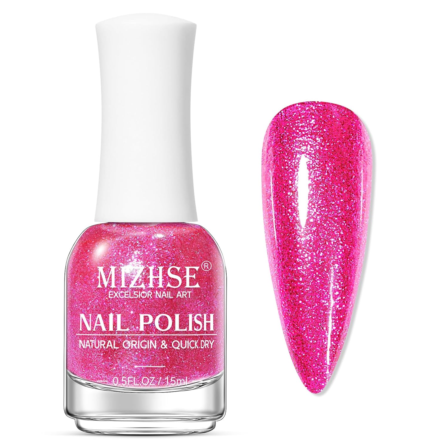 MIZHSE Quick Dry Glitter Rose Red Nail Polish, Shimmery Nail Polish Fast Drying, 15ml High Glossy Sparkly Shiny Nail Lacquer Nail Art Salon Manicure Home-BrightBean Baby