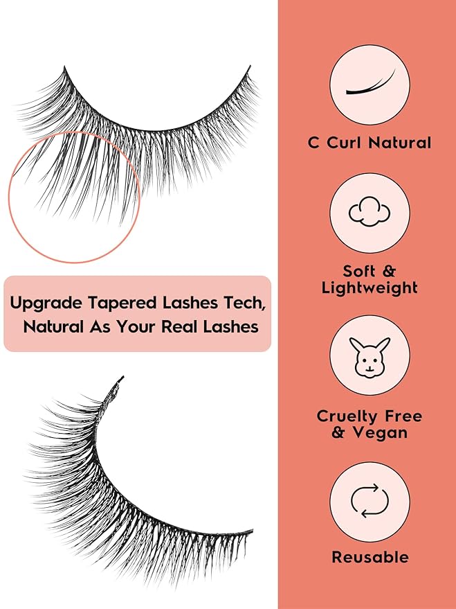 Natural Lashes 7MM Extra Short Eyelashes Natural Cat Eye Lashes 10 Pair False Eyelashes Wispy Eye Lashes Pack C Curl Strip Lashes 3D Volume Short Lashes Siligli Eyelashes-BrightBean Baby