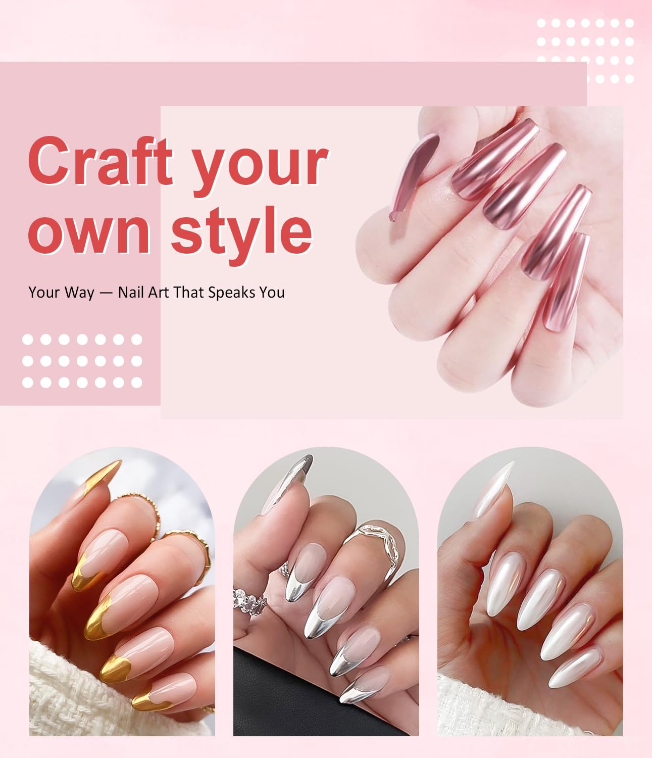 Gold Chrome Nail Powder BISHENGYF -【Magic Mirror Effect】 Pearl Chrome Nail Powder Aurora Mermaid Iridescent White Roas Gold Nail Chrome Powder Pigment Glitter Dust for Manicure Decroation DIY-BrightBean Baby