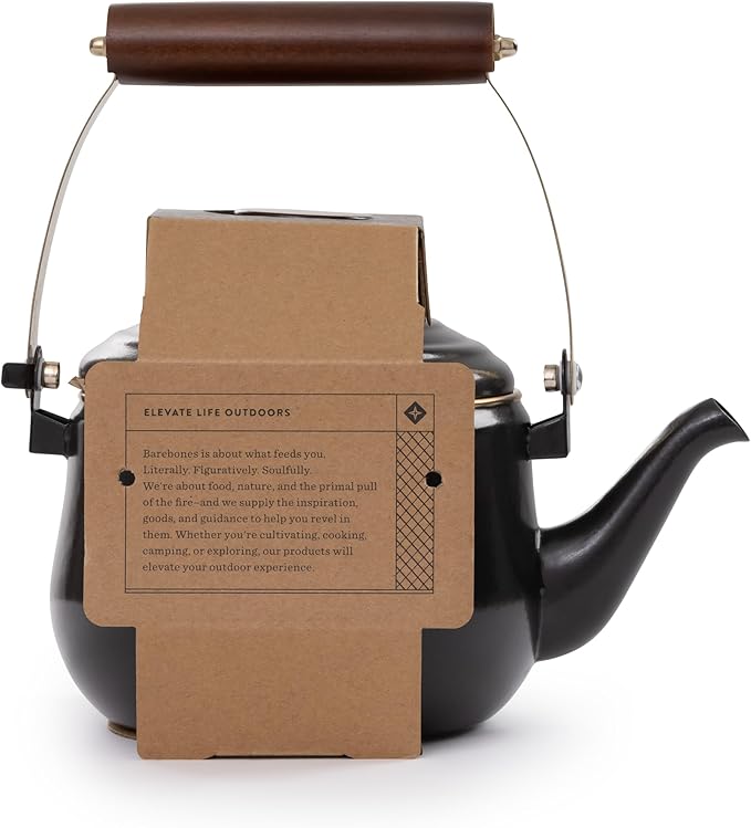 Barebones Enamel Teapot - Vintage Inspired Design - Baked Stainless Steel Rim - FSC Certified Natural Walnut Tea Kettle - 1.5 Liters, 6 Cups (Charcoal)