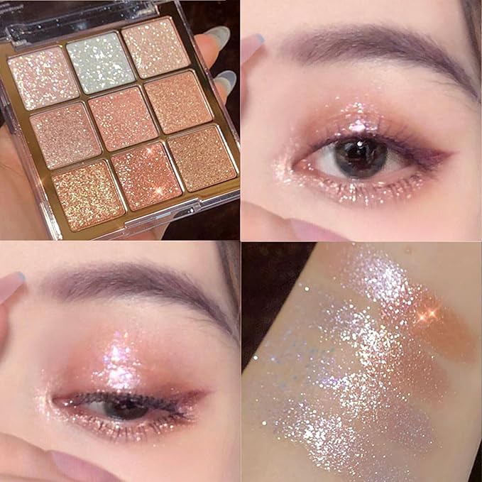 Erinde 9 Colors Eyeshadow Palette, Matte Shimmer Glitter Eye Shadow Palette Makeup, Highly Pigmented Long Lasting Waterproof, Natural Neutral Nude Eyeshadow Makeup Pallet, Diamond Snowflake-BrightBean Baby