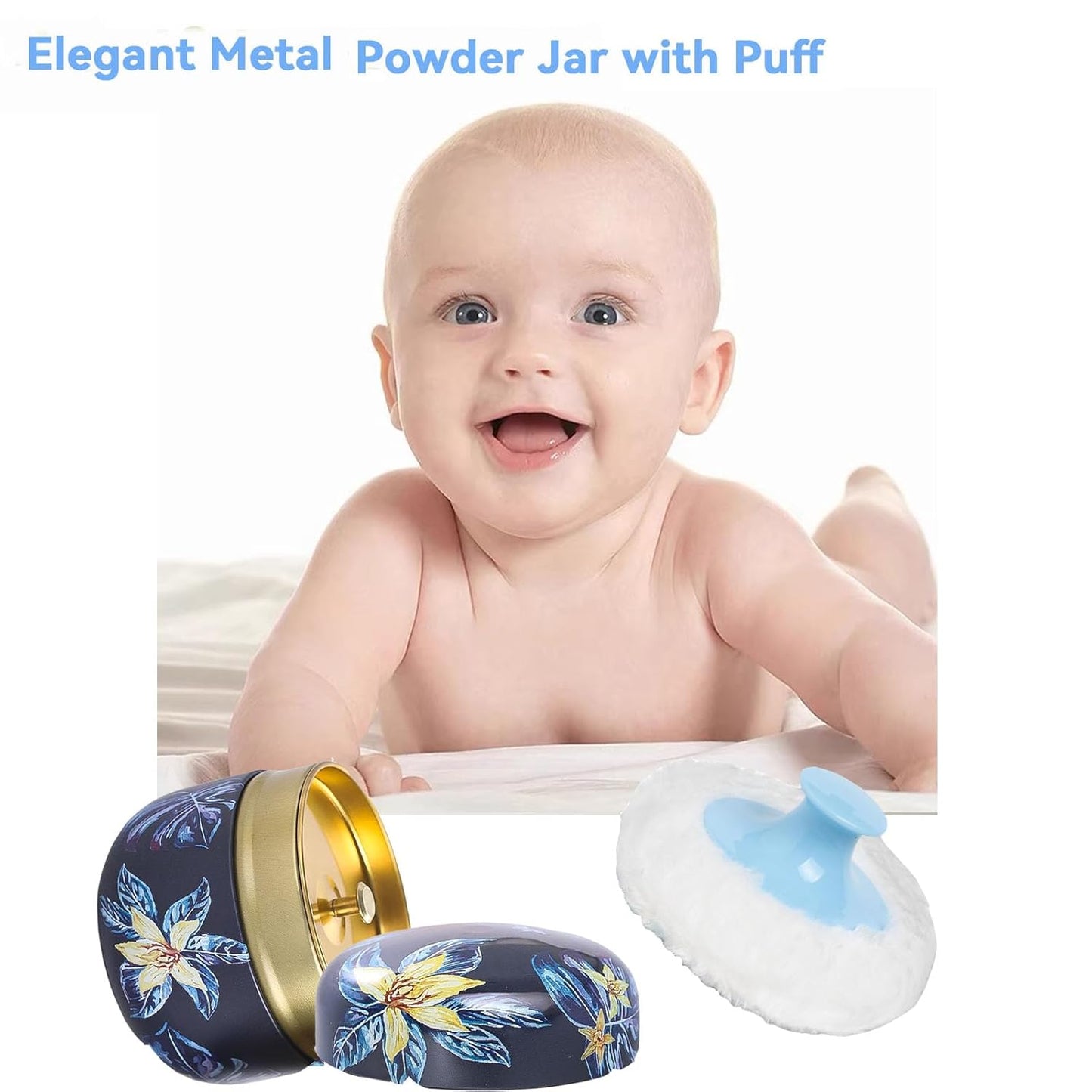 Body Powder Puff and Container, 3.35" Portable Dusting Powder Container with Soft Puff Loose Powder Case Box Jar with Lids for Baby Women Home and Travel Use-BrightBean Baby