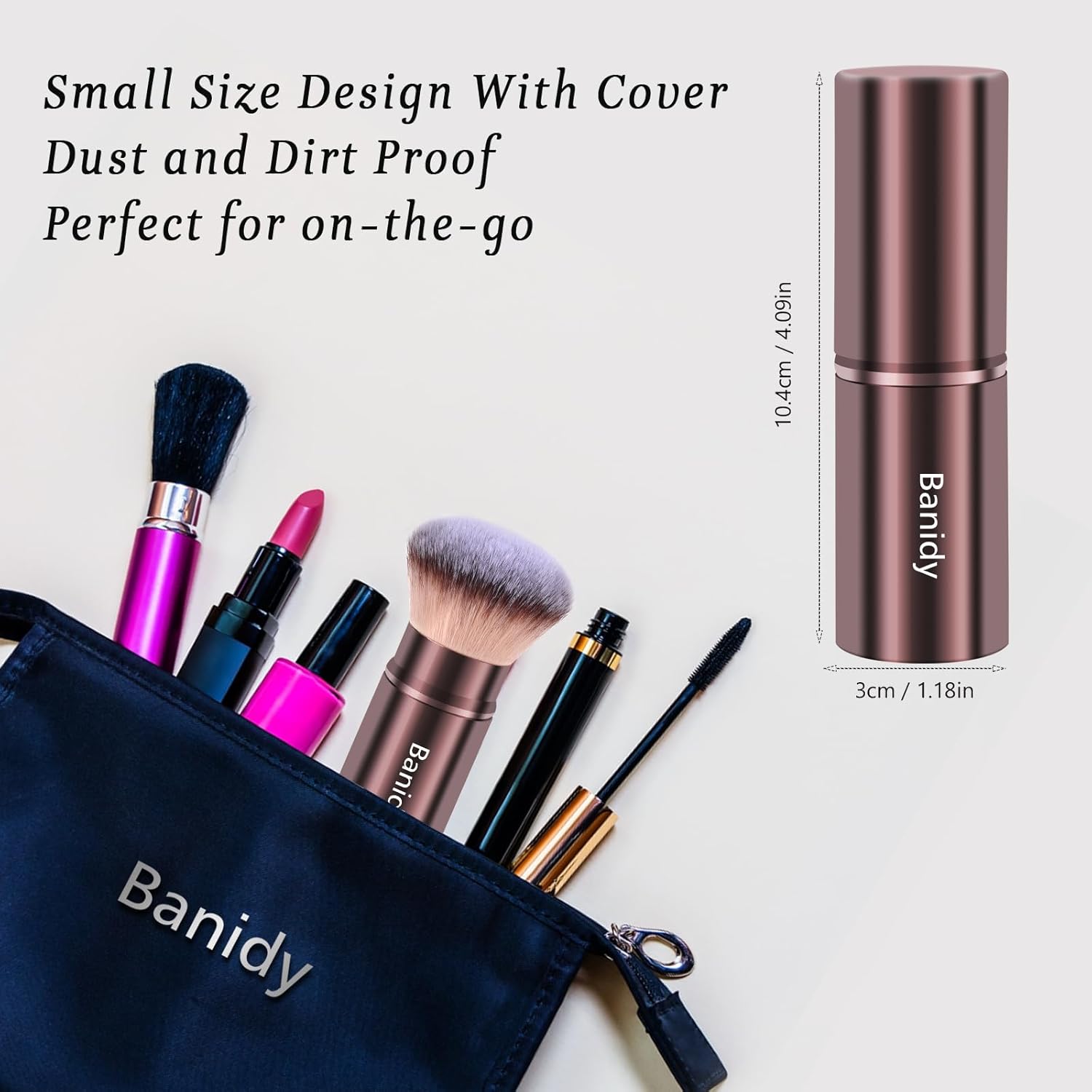 Makeup Brush Kabuki Face Brushes Retractable Travel Blush Brush Portable Flawless for Foundation, Powder Blush, Bronzer, Buffing, Liquid, Cream, Cruelty Free with Cover(Round-Head)-BrightBean Baby