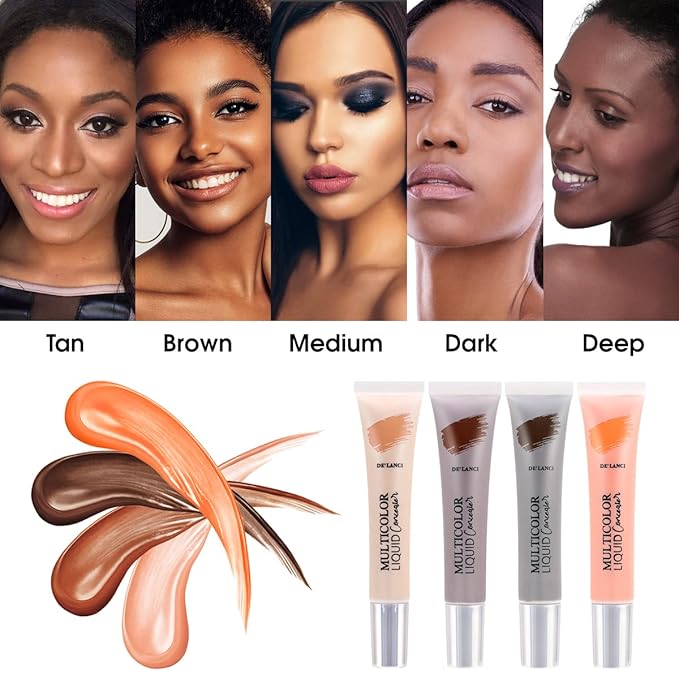 Liquid Concealer Makeup 4Pcs,Corrector Foundation for Black Women Oily Dry Skin, Foundation Concealer in One Primer Face Makeup Full Coverage, Advanced Pore Minimizer, Lightweight All-Day Hold,0.67 oz-BrightBean Baby