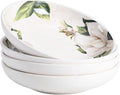 Bico Magnolia Floral Pasta Bowls, 35oz Salad Bowl Set of 4, Large Ceramic Serving Dinner Bowls for Soup and Cereal, Microwave and Dishwasher Safe, Gift for Housewarming and Thanksgiving