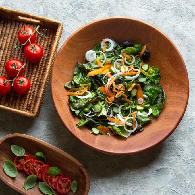 Dining & Entertaining, Wood Bowl, Serve Salad or Pasta, Countertop Fruit Bowl, Family Dinner, Party, Holidays, Thaksgiving, Handcarved, Rustic, Mahogany, Varies Beige to Brown, Oversized 20" Wide