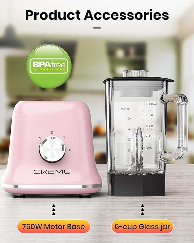 Professional Glass Blender for Smoothies - 58 Oz Jar 750W B02 Macaroon Pink