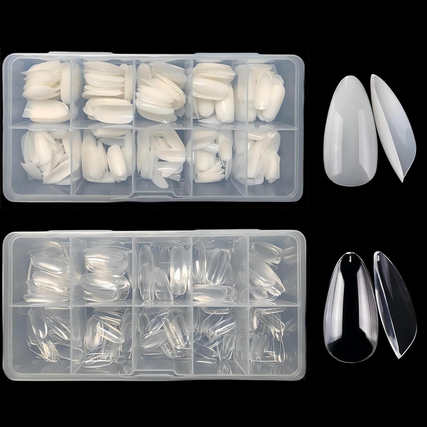 1000PCS Short Almond Nail Tips - Acrylic Nails Tips, ToouYoun 10 Sizes Soft Gel Full Cover Nail Tips with Box for Nail Art Salons and Home DIY-BrightBean Baby