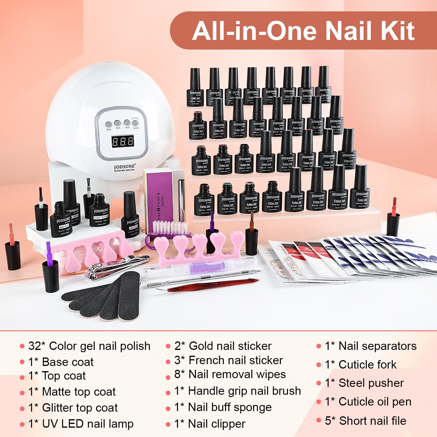 JODSONE 36 Pieces Easy to Apply Gel Nail Polish Kit with U V Light Base Coat Top Matte Glitter Gel Polish for Salon and Home Use-BrightBean Baby
