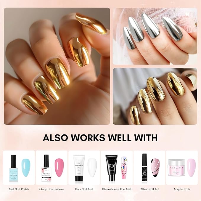 Makartt Gel Top Coat for Chrome Nail Powder - 15ml Clear No Wipe High Gloss Top Coat Gel Nail Polish Mirror Shine Long Lasting Easy Application, Soak off UV Lamp, DIY Home Salon Art Design-BrightBean Baby