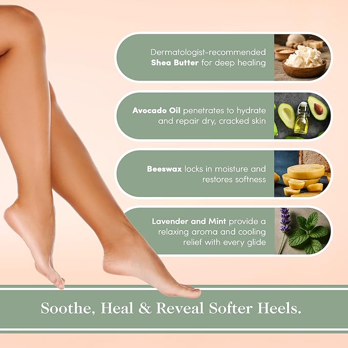 Victoria's Lavender Heel Balm Stick – Ultra-Rich Foot Therapy Balm for Dry, Cracked Feet – Softener for Cracked & Rough Skin – Dry Heels Treatment for Men and Women – Made in USA - Lavender Mint 2.5oz-BrightBean Baby