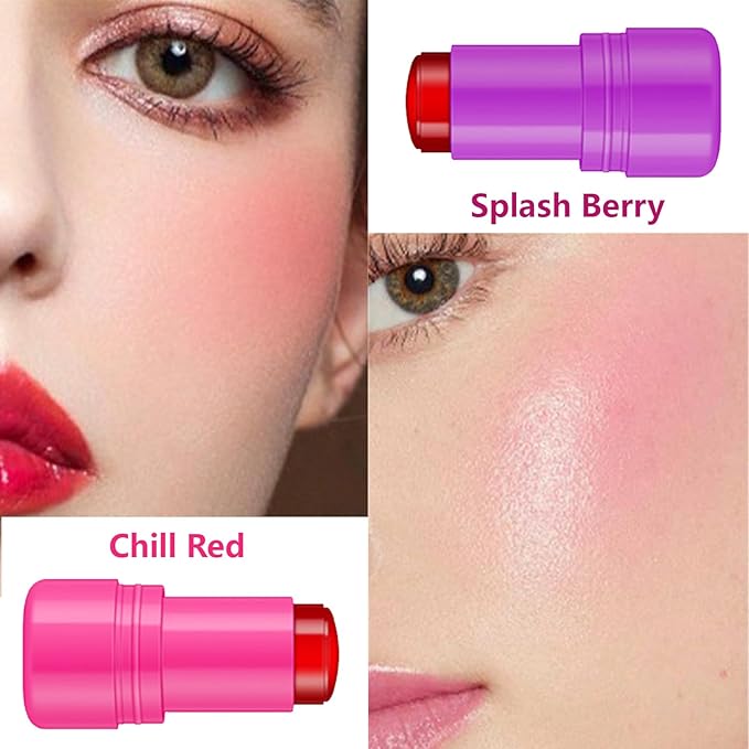 2 Pcs Milk Jelly Blush,Jelly Tint Blush Stick Sheer Lip & Cheek Stain Milk Cooling Water Jelly Tint Long Lasting Face Blushes, Lip Gloss Cheek Solid Moisturizer Stick (03#+04#)-BrightBean Baby
