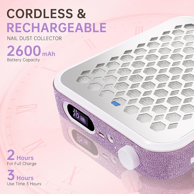 Nail Dust Collector, Rechargeable Dust Collector Nail Tech, Powerful Vacuum Fan Vent Dust Collector Extractor Dust Suction Machine for Acrylic Nails Polishing, Nail Salon&Home,Purple-BrightBean Baby