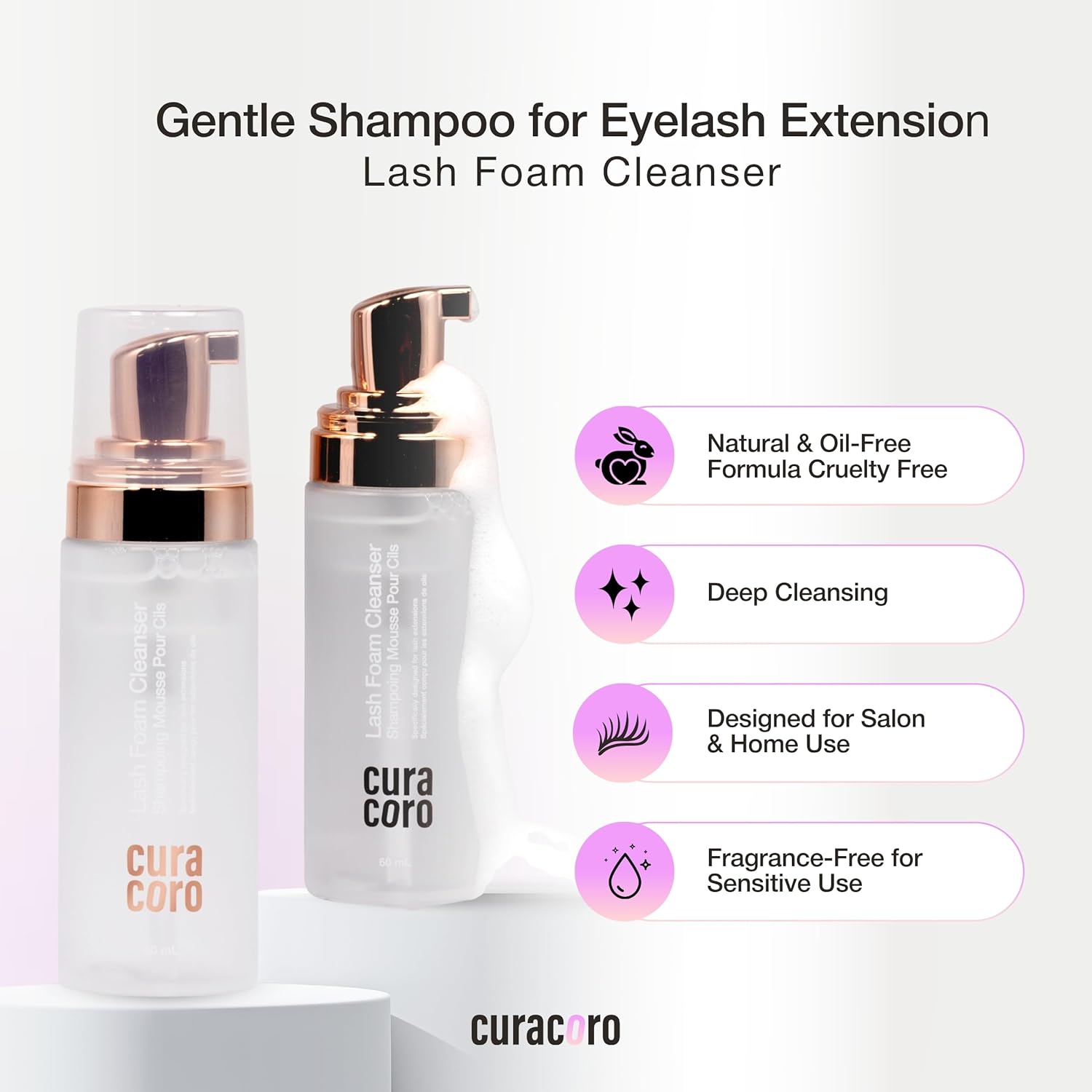 CURACORO 60ML Eyelash Extension Cleanser (Unscented) - Lash Shampoo for Lash Extensions, Eyelash Extension Foam Cleanser for Sensitive Skin, Removes Waterproof Makeup for Professional & Home Use-BrightBean Baby