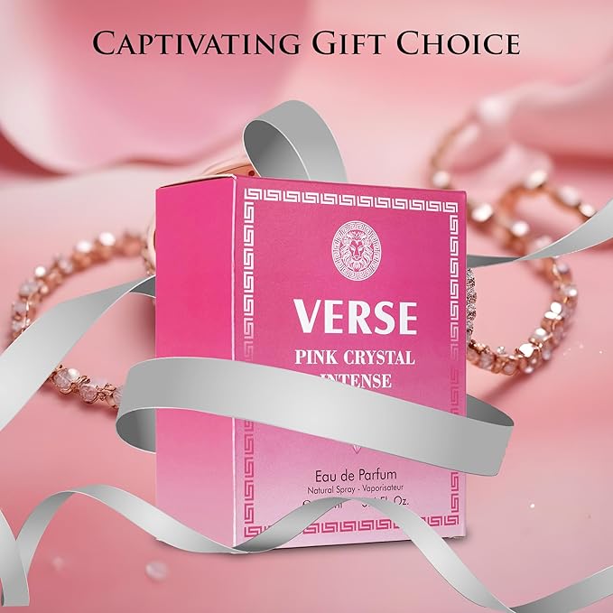 Verse Pink Crystal Intense for Women 3.4 fl Oz - Fruity & Floral Scents of Raspberry, Peony, Magnolia & Lotus Flowers - Base Notes of Amber, Vibrant Musk & Deep Mahogany Wood - Elegant 100ml Bottle-BrightBean Baby