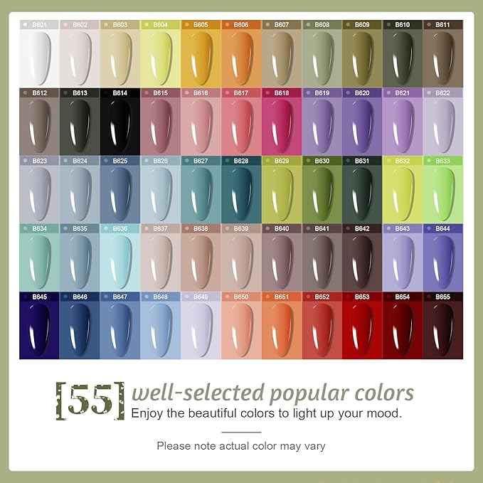 JODSONE 60 PCS Gel Nail Polish Kit with U V Light 55 Colors No Wipe Beautiful Colors Nail Gel Polish Base Top Coat Manicure Gifts for Salon and at Home-BrightBean Baby