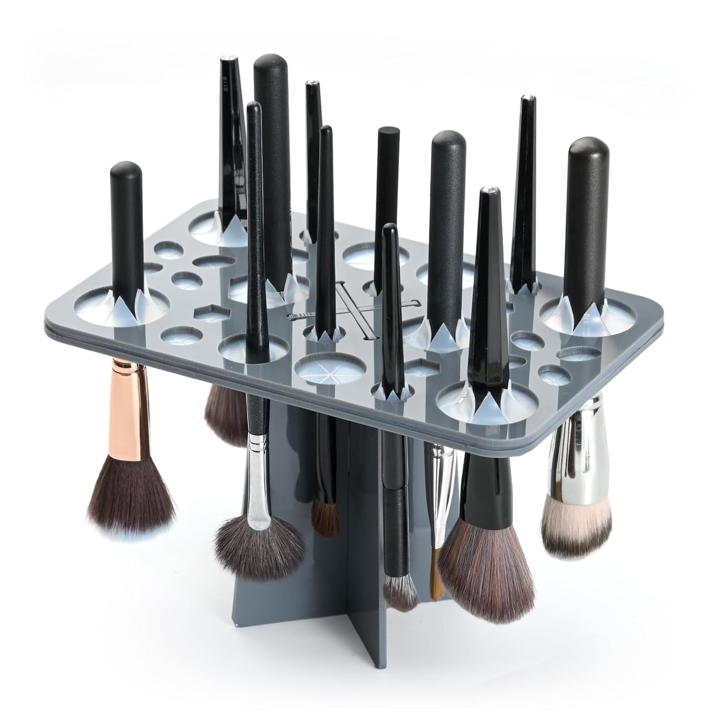 Brush Drying Rack, Brushes Dryer, Collapsible 28 Slot Acrylic Brush Holder Stand Tree Tray Support Display for Makeup Lovers Artist Nail Paint Brushes, Grey-BrightBean Baby