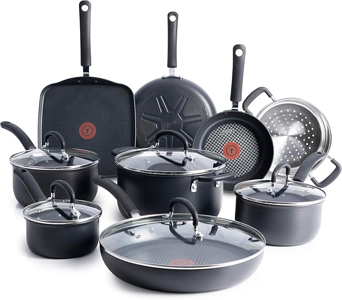 T-fal Ultimate Hard Anodized Nonstick Cookware Set 14 Piece - Black Pots and Pans