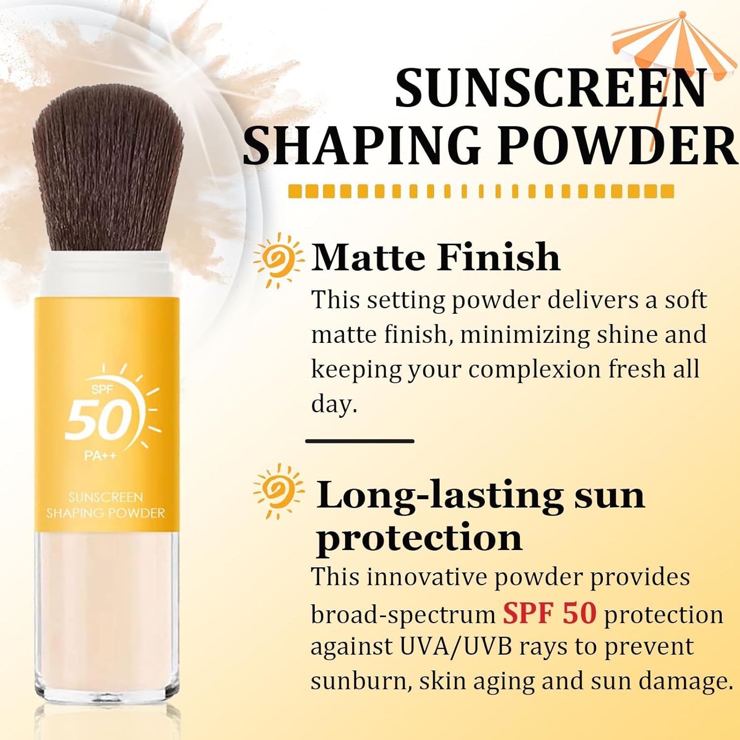 Mineral Sunscreen Setting Powder SPF 50, Sunscreen Powder for Face & Scalp, TranslucentSunscreenPowder with Brush, Oil Control Natural Matte Finish LoosePowder, Lasting Lightweight Breathable-BrightBean Baby
