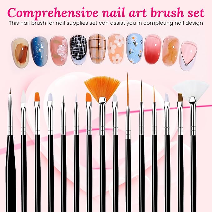 39 PCS Nail Art Brushes Set,Nail Art 3D Sculpting Pen Dotting Tools,Ombre Silicone Brush,Liner Brushes,Acrylic Brushes,Nail Art Palette with Gel Mixing Rod,Nail Design Kit for Home Diy & Salon-BrightBean Baby