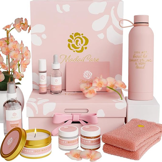 Luxury Spa Gift Basket for Women - Relaxing Self Care Kit with Body Scrub & Cream, Facial Mist, Scented Candle & More - Perfect Birthday Gift For Women - Box Set of 9 Pcs-BrightBean Baby