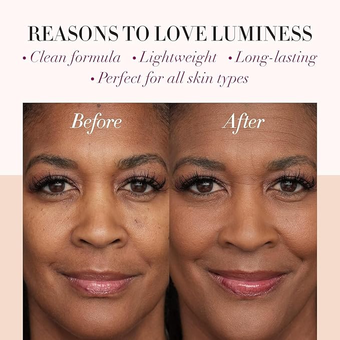 LUMINESS Silk Airbrush Spray Foundation 2-PC Kit - Foundation & Dual-Sided Angled Makeup Brush - Buildable Coverage, Anti-Aging Formula, Humidity Resistant, Hydrates & Moisturizes, Warm-BrightBean Baby