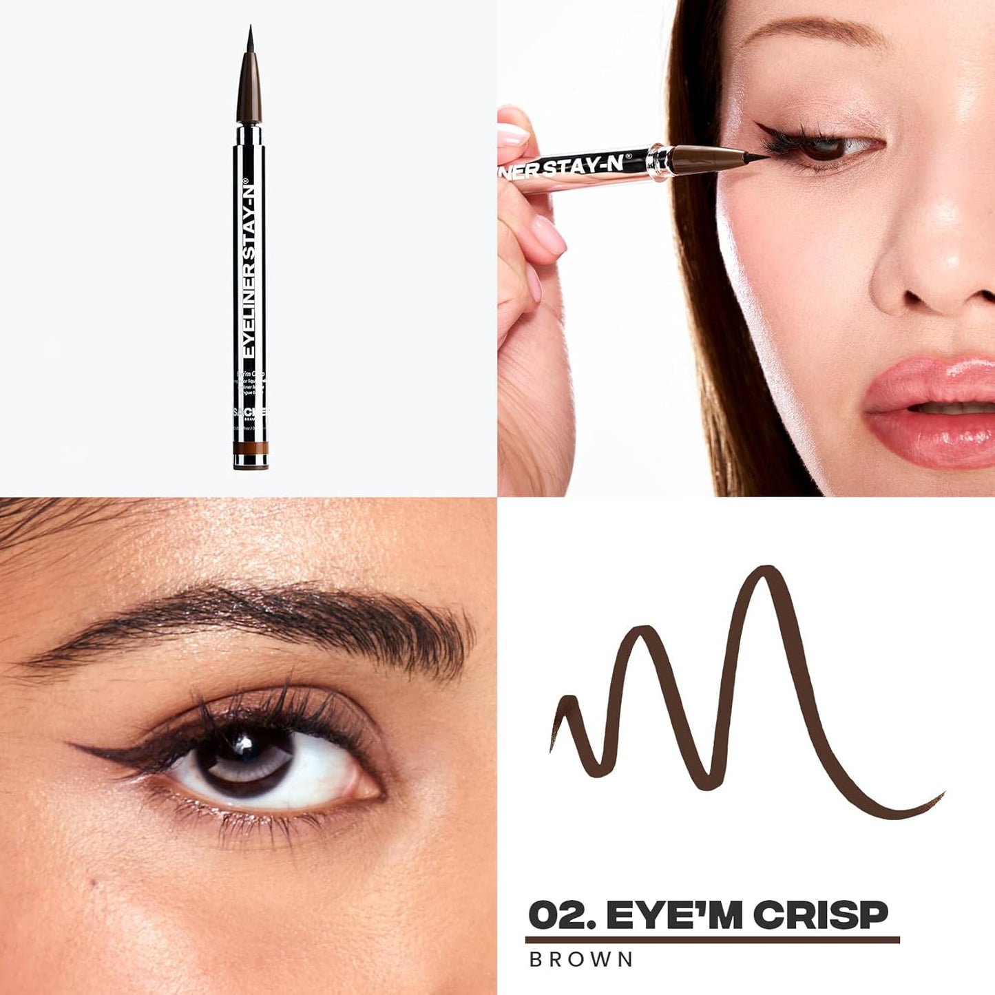 Sacheu Liquid Eyeliner STAY-N Long Wear Waterproof Eyeliner Pen with Ultra-Precise 360° Flexible Tip — Smudge-Proof Vegan & Cruelty-Free Eye Makeup, Eye’m Crisp-BrightBean Baby