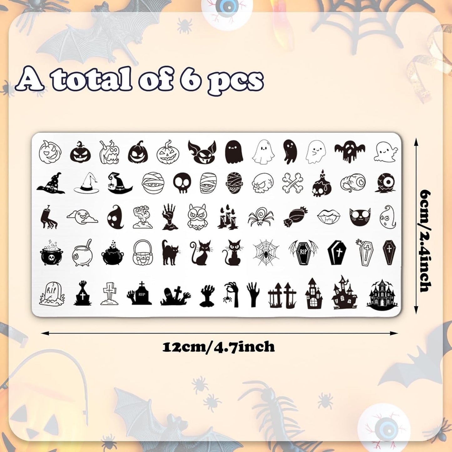 Whaline 6Pcs Halloween Nail Plates Stamping Set Pumpkin Ghost Bat Witch Stamp Templates Nail Art Plates for Trick or Treat Party DIY Print Manicure Salon Design-BrightBean Baby