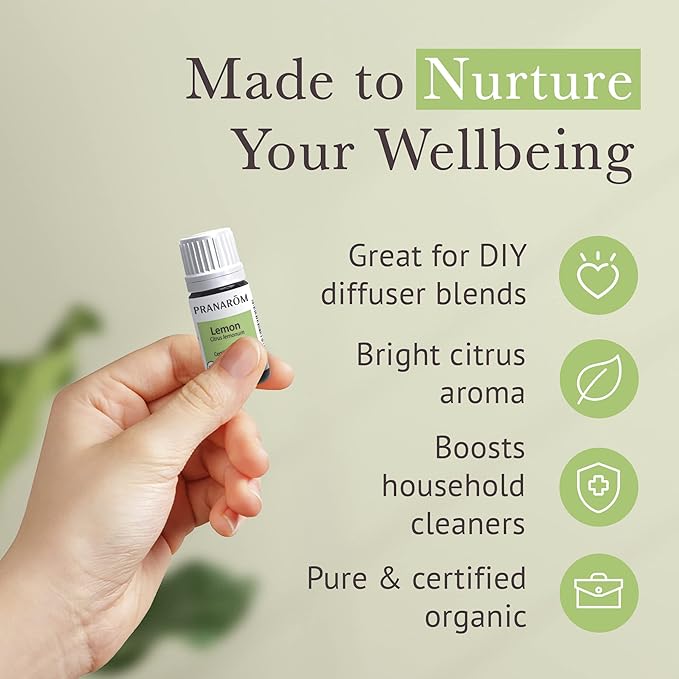 Pranarom USDA Certified Organic Lemon Essential Oil (15ml), 100% Pure Undiluted Therapeutic Grade from Argentina for Aromatherapy, Diffuser, DIY, Cleaning, Fresh Lemon Scent-BrightBean Baby
