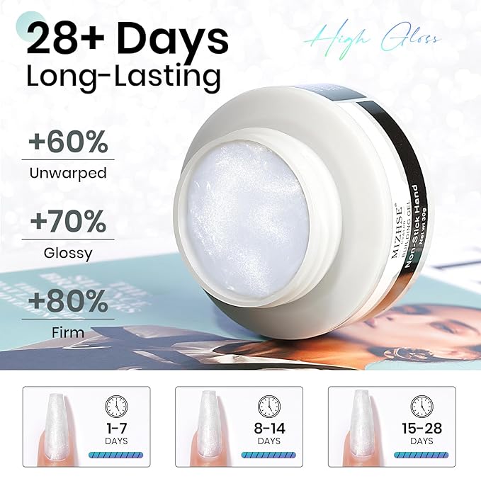 MIZHSE Solid Builder Gel for Nails Kit: 2PCS 30g 3D Pearl White & Clear Hard Gel for Nailswith Nail Forms 3D Silicone Mold Soak off U V LED Builder Gels for Extension Home Manicure-BrightBean Baby