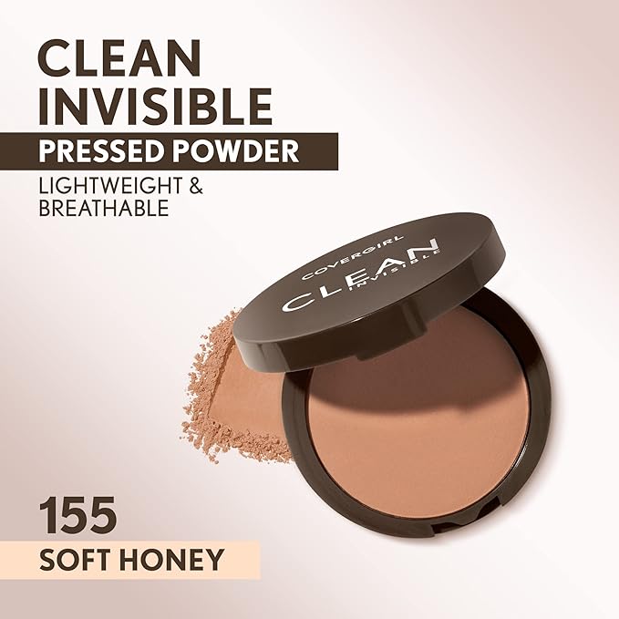 Covergirl Clean Invisible Pressed Powder, Lightweight, Breathable, Vegan Formula, Soft Honey 155, 0.38oz-BrightBean Baby