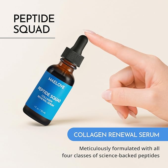 MAELOVE Peptide Squad Collagen Renewal Serum with Copper Peptides, Argireline, Matrixyl 3000 + Hyaluronic Acid and Niacinamide for Wrinkles, Fine Lines, and Skin Elasticity-BrightBean Baby