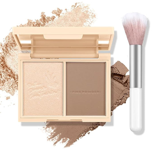 Boobeen Highlighter Contour Makeup Palette Face Matte Bronzer Powder, Compact Contouring Blush for Cheeks, Natural Long Lasting with Brush-BrightBean Baby