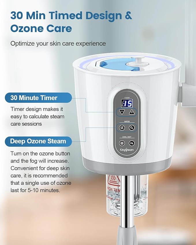 Kingsteam Professional Facial Steamer with Ozone - Ionic Nano Hot Mist Steamer with Large Capacity and 30 Min Timer for Estheticians, Beauty Salons, and Home Skin Care Use-BrightBean Baby