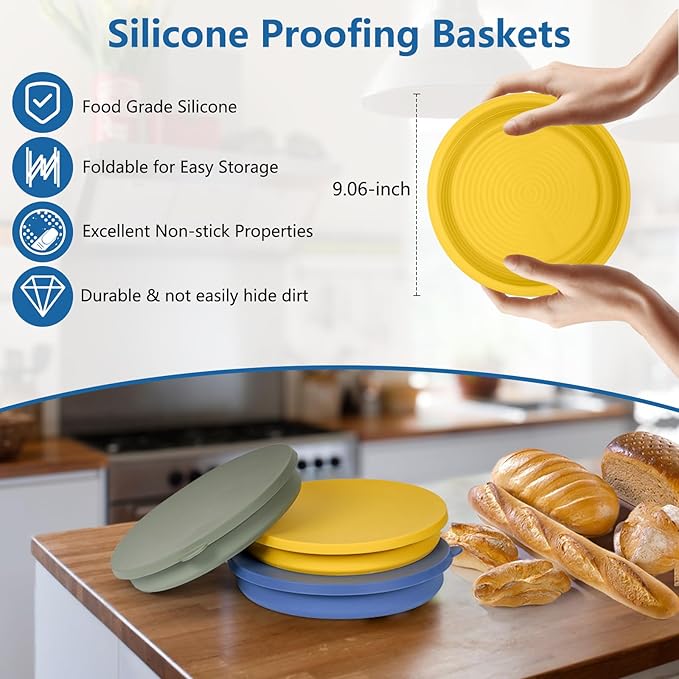 Electric Heating Bread Proofing Basket, Sourdough Starter Warmer - 4 Heat Settings, Foldable 9-Inch Sourdough Starter Kit, Silicone Banneton Basket-Multipurpose for Warming Pet Food, Yellow