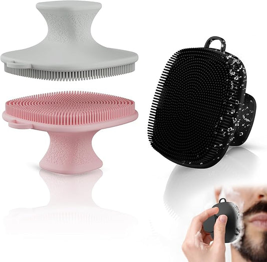 3 Pack Face Scrubber,Silicone Facial Cleansing Brush for Men & Women,Reusable Gentle Facial Waterproof Cleansing Skin Brush Exfoliating Scrubber for Sensitive Skin (Black+Pink+Gray)-BrightBean Baby
