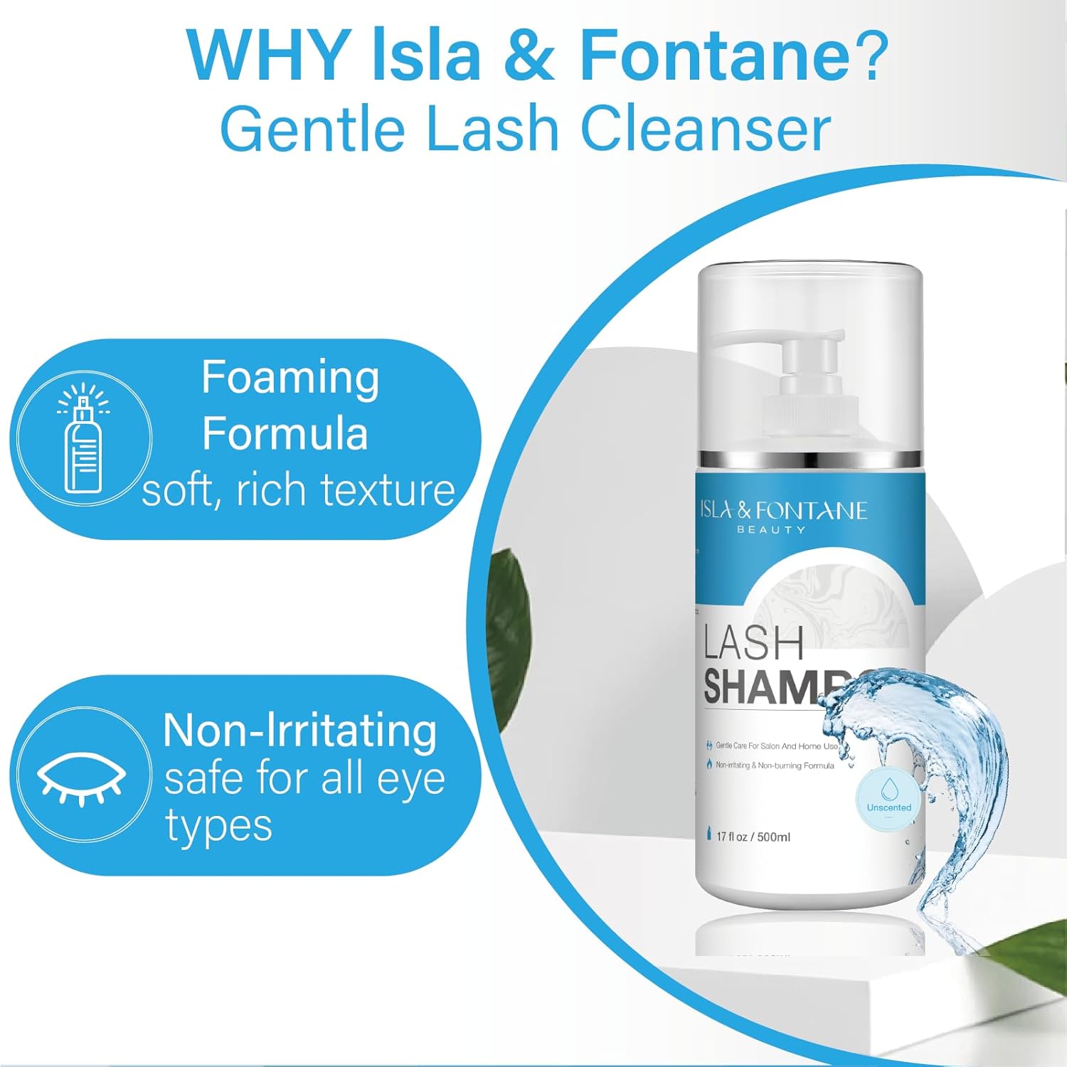 Isla & Fontane Lash Shampoo Bulk – Multi-Scent Series – 17 fl oz / 500ml | Gentle Eyelash Cleanser for Lash Extensions | Non-Irritating | Professional Lash Bath Foam For Salon And Home Use (Unscented)-BrightBean Baby