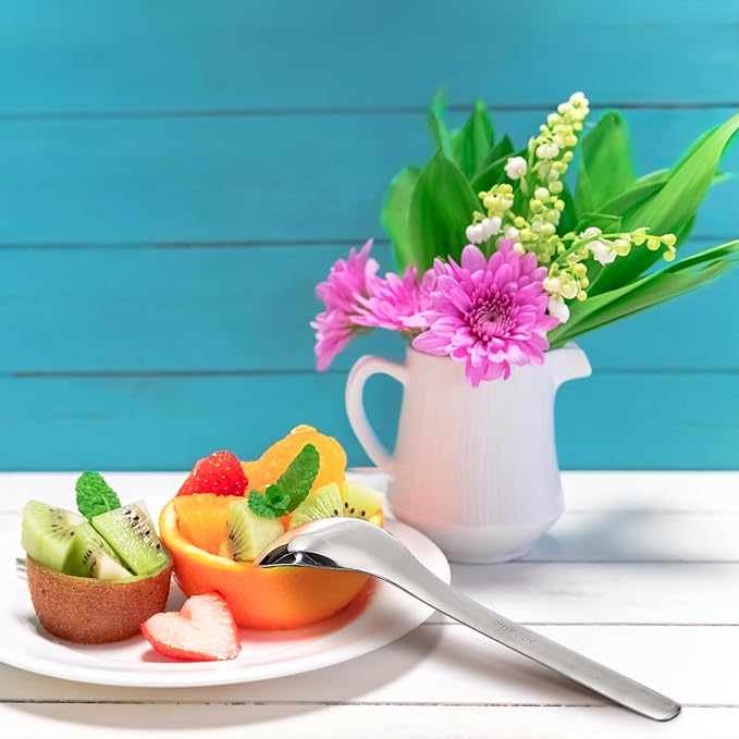 12 Pack Stainless Steel Soup Spoons, Premium Mirror Polished Chinese Dinner Spoons, Heavy Weight Table Spoon with Ergonomic Handle for Bouillon, Ramen, Pho, Wonton, Rice, Dishwasher Safe