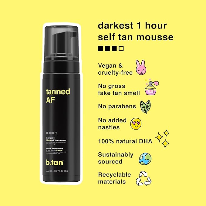b.tan Dark Self Tanner Mousse | Get Tanned - Best, 1 Hour Express Sunless Tanning Foam, No Fake Tan Smell, Ultra Dark Bronzing Glow, Face & Body, Vegan, Cruelty Free, 6.7 Fl Oz-BrightBean Baby