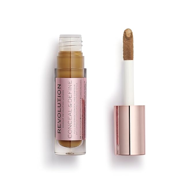Makeup Revolution Conceal & Define Concealer, Full Coverage Makeup Concealer, Matte Finish & Long Wear,For Dark or Deep Skin Tones, Vegan, C13.2, 4ml-BrightBean Baby