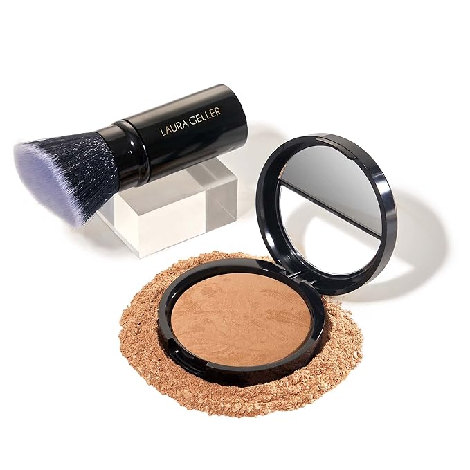 LAURA GELLER NEW YORK Baked Balance-n-Brighten Foundation with Kabuki Brush Makeup Set, Golden Medium-BrightBean Baby